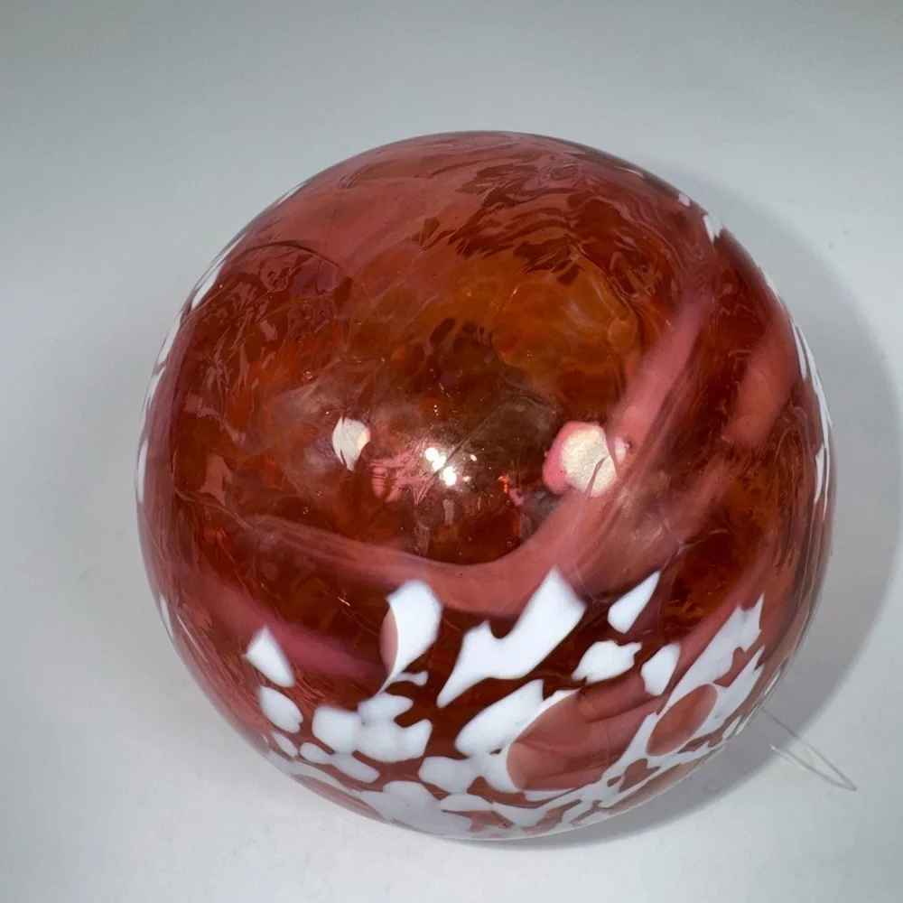 Large Speckled Orange & white Hand Blown Glass Ball Ornament